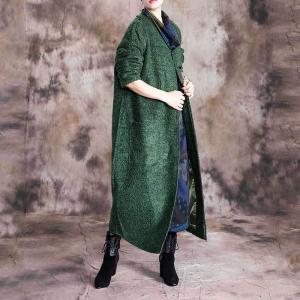 Over50 Style Wool Green Coat Single-Breasted Plus Size Outerwear