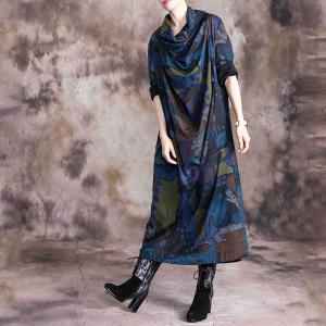 Artistic Patterns Comfy Long Sleeve Dress Winter Draped Neck Dress