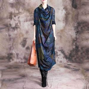 Artistic Patterns Comfy Long Sleeve Dress Winter Draped Neck Dress