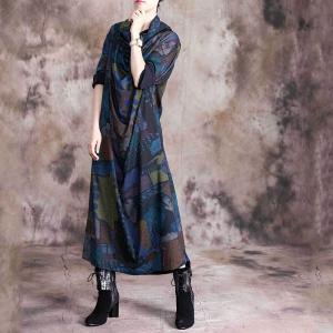 Artistic Patterns Comfy Long Sleeve Dress Winter Draped Neck Dress