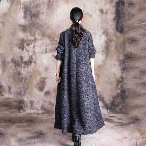 Stand Collar Ethnic Patchwork Tweed Coat Wool Blend H-Shaped Coat