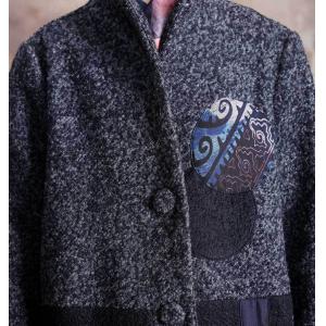 Stand Collar Ethnic Patchwork Tweed Coat Wool Blend H-Shaped Coat