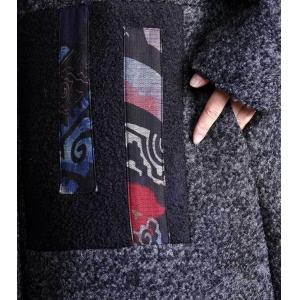 Stand Collar Ethnic Patchwork Tweed Coat Wool Blend H-Shaped Coat