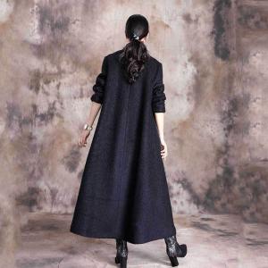 Stand Collar Ethnic Patchwork Tweed Coat Wool Blend H-Shaped Coat