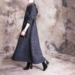 Stand Collar Ethnic Patchwork Tweed Coat Wool Blend H-Shaped Coat