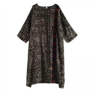 Red Striped Linen Paisley Dress Plus Size Ethnic Shift Dress