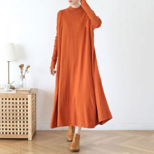 Solid Color Mock Neck Sweater Dress Large Winter Maxi Dress