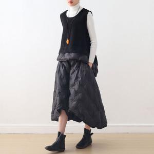 Original Design Asymmetrical Black Vest with Wide Leg Puffer Pants