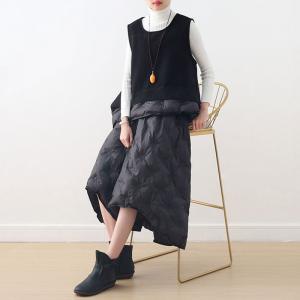 Original Design Asymmetrical Black Vest with Wide Leg Puffer Pants