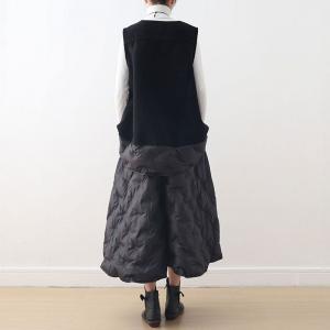 Original Design Asymmetrical Black Vest with Wide Leg Puffer Pants