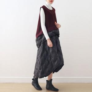 Fabrics Splicing Wine Red Vest with Puffer Cropped Pants