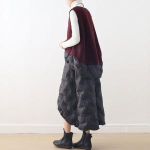 Fabrics Splicing Wine Red Vest with Puffer Cropped Pants