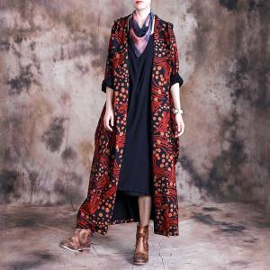 Paisley Printed Long Hooded Coat Vintage Flare Outerwear