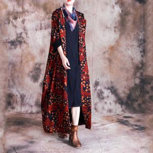 Paisley Printed Long Hooded Coat Vintage Flare Outerwear