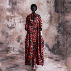 Paisley Printed Long Hooded Coat Vintage Flare Outerwear