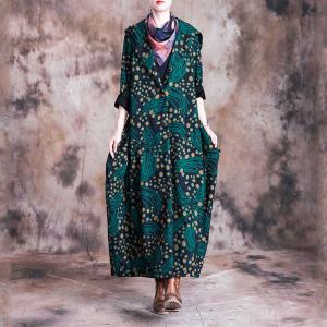 Paisley Printed Long Hooded Coat Vintage Flare Outerwear