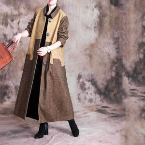 Yellow Contrast Long Sleeve Wool Coat Stand Collar H-Shaped Coat