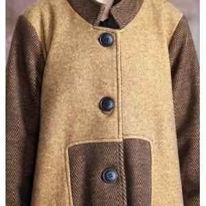 Yellow Contrast Long Sleeve Wool Coat Stand Collar H-Shaped Coat