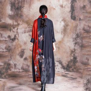 Senior Women Flowers Loose Winter Dress Stand Collar Chinese Dress