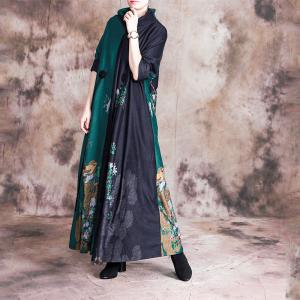 Senior Women Flowers Loose Winter Dress Stand Collar Chinese Dress