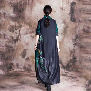 Senior Women Flowers Loose Winter Dress Stand Collar Chinese Dress