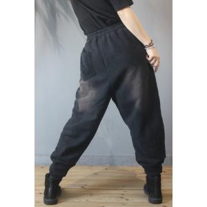 Baggy-Fit Color Block Cotton Pants Women Korean Fleece Trousers