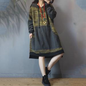 Patched Pockets Denim Hooded Dress Plus Size Fleece Camouflage Hoodie