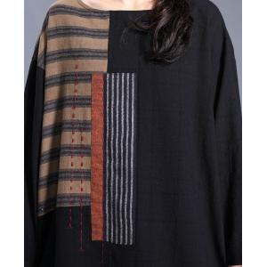 Striped Patchwork Cotton Linen Caftan Plus Size Black Jellabiya