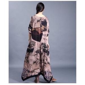 Asymmetrical Hem Chinese Dress Printed Maxi Loose Dress