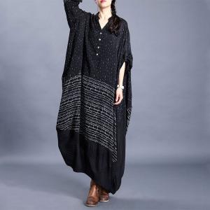Over50 Style Black Tent Dress Silky Dotted Balloon Dress