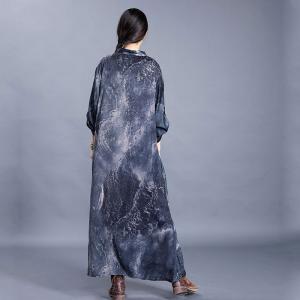 V-Neck Maxi Modest Dress Dark GraySilk  Ethnic Dress for Senior Women