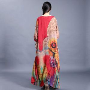 Beautiful Flowers Large Flowing Dress  Red Beach Vacation Outfits