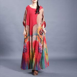 Beautiful Flowers Large Flowing Dress  Red Beach Vacation Outfits