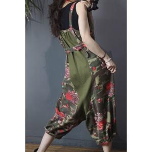 Rose Printing Plus Size Overalls Korean Overalls with A Belt