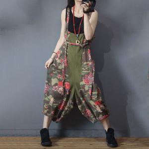 Rose Printing Plus Size Overalls Korean Overalls with A Belt