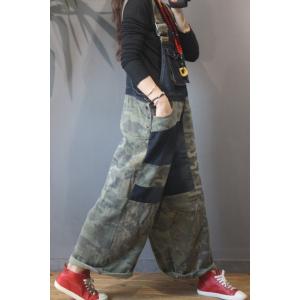 Flap Pockets Wide Leg Camo Overalls Plus Size Denim Dungarees