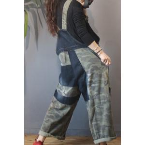 Flap Pockets Wide Leg Camo Overalls Plus Size Denim Dungarees