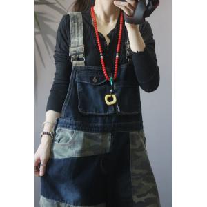 Flap Pockets Wide Leg Camo Overalls Plus Size Denim Dungarees