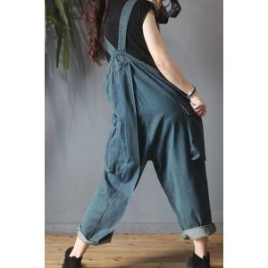 Trendy Backless Jean Overalls Big Flap Pockets Baggy One Piece