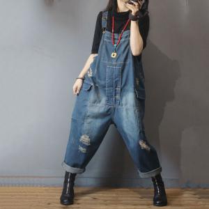 Street Fashion Ripped Dungarees Plus Size Denim Overalls