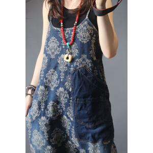 Plus Size Vintage Flowers Spaghetti Overalls Baggy Harem Pants