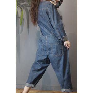 Pocket Decorations Denim Coveralls Womens Large Jumpsuits