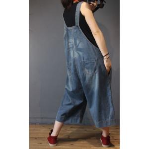 Flap Pockets Wide Leg Dungarees Distressed Jean Overalls