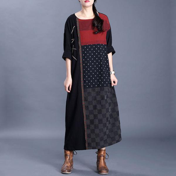 Loose-Fit Cotton Linen Shift Dress Long Sleeve Modest Apparel