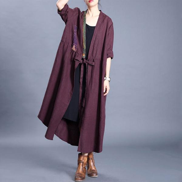 Chinese Vintage Drawstring Kimono Patchwork Linen Outerwear