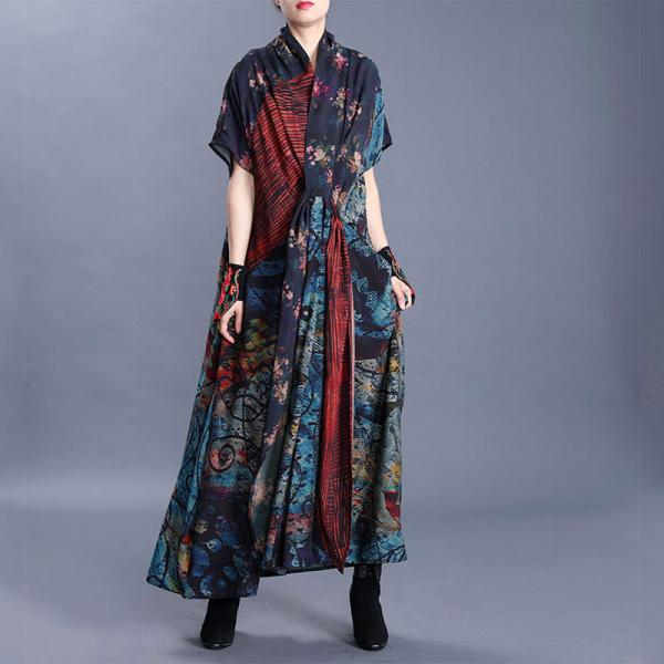 Folk Printed Shirt Sleeve Knot Dress Maxi Cruise Wear