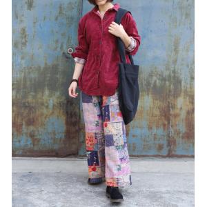 Patchwork Cotton Linen Folk Pants Loose Quilted Wide Leg Trousers