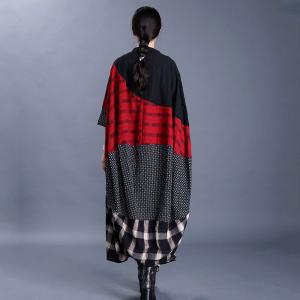 Black and Red Plaids Islamic Dress Plus Size Cotton Linen Caftan