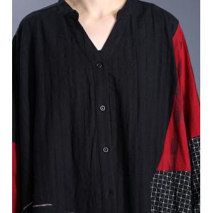 Black and Red Plaids Islamic Dress Plus Size Cotton Linen Caftan