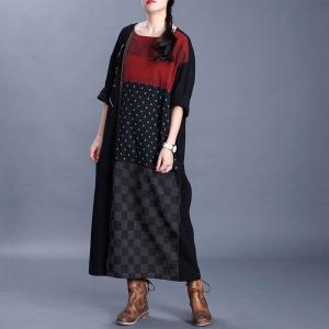 Loose-Fit Cotton Linen Shift Dress Long Sleeve Modest Apparel